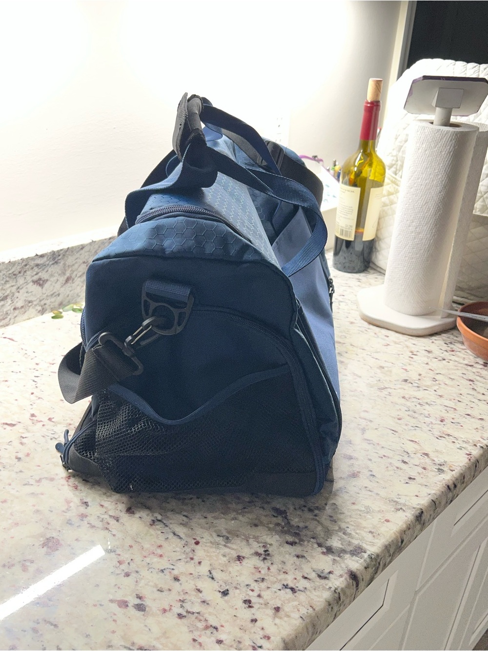 Navy Men's Duffel Bag with Shoulder Strap - Picture 3 of 4